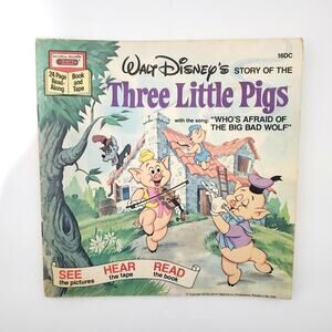 Vtg Walt Disney Three Little Pigs 24 Page Read Along Book NO Tape 16DC